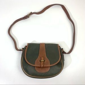 Coach Vintage Leather Saddlebag Cross Body Purse Saddle Bag Forest Green Tan